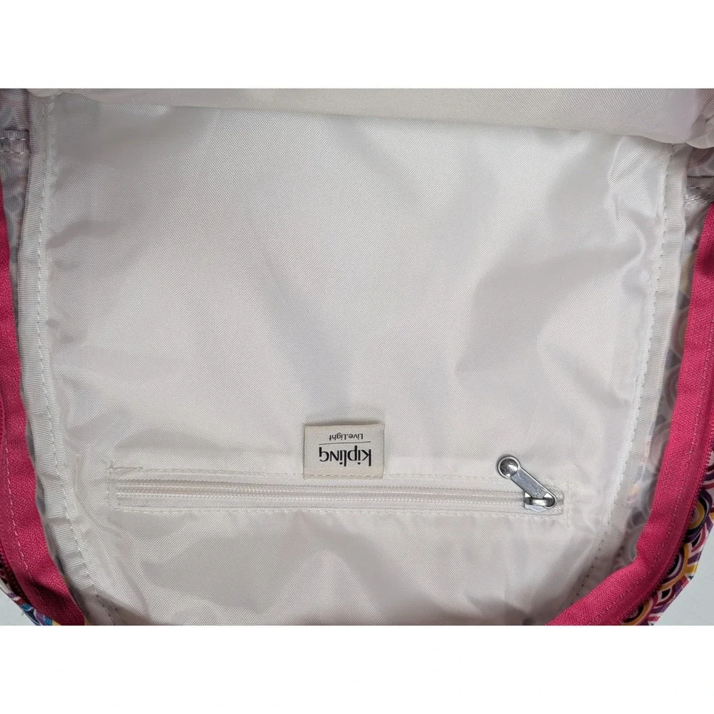 Kipling Seoul Small Backpack Rainbow Scallop Print Pink Monkey Keychain Multi